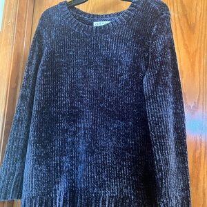 Orvis Blue Crew Neck Sweater with Ribbed Texture